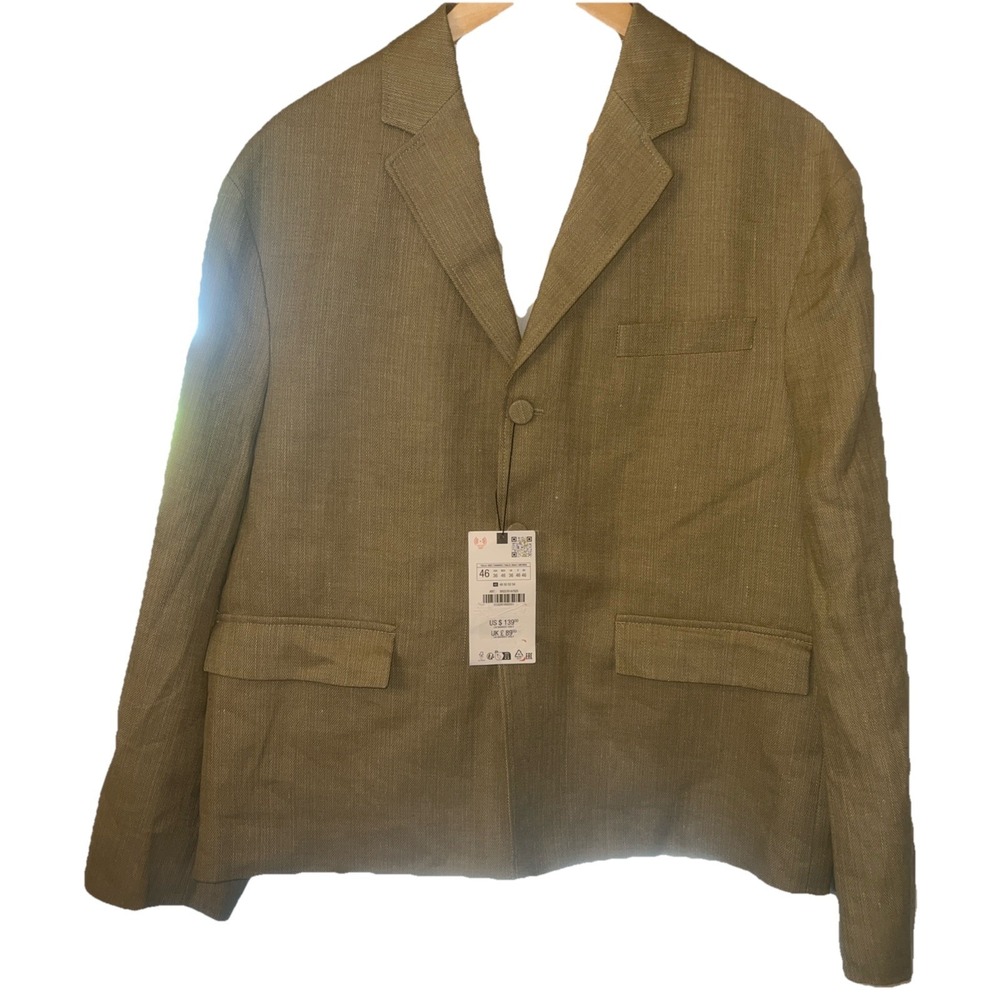 NEW Zara~US 36~Mens Cotton Linen Look CROP Blazer Jacket